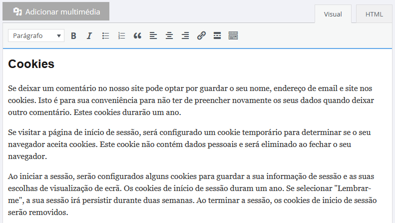 editar política de privacidade